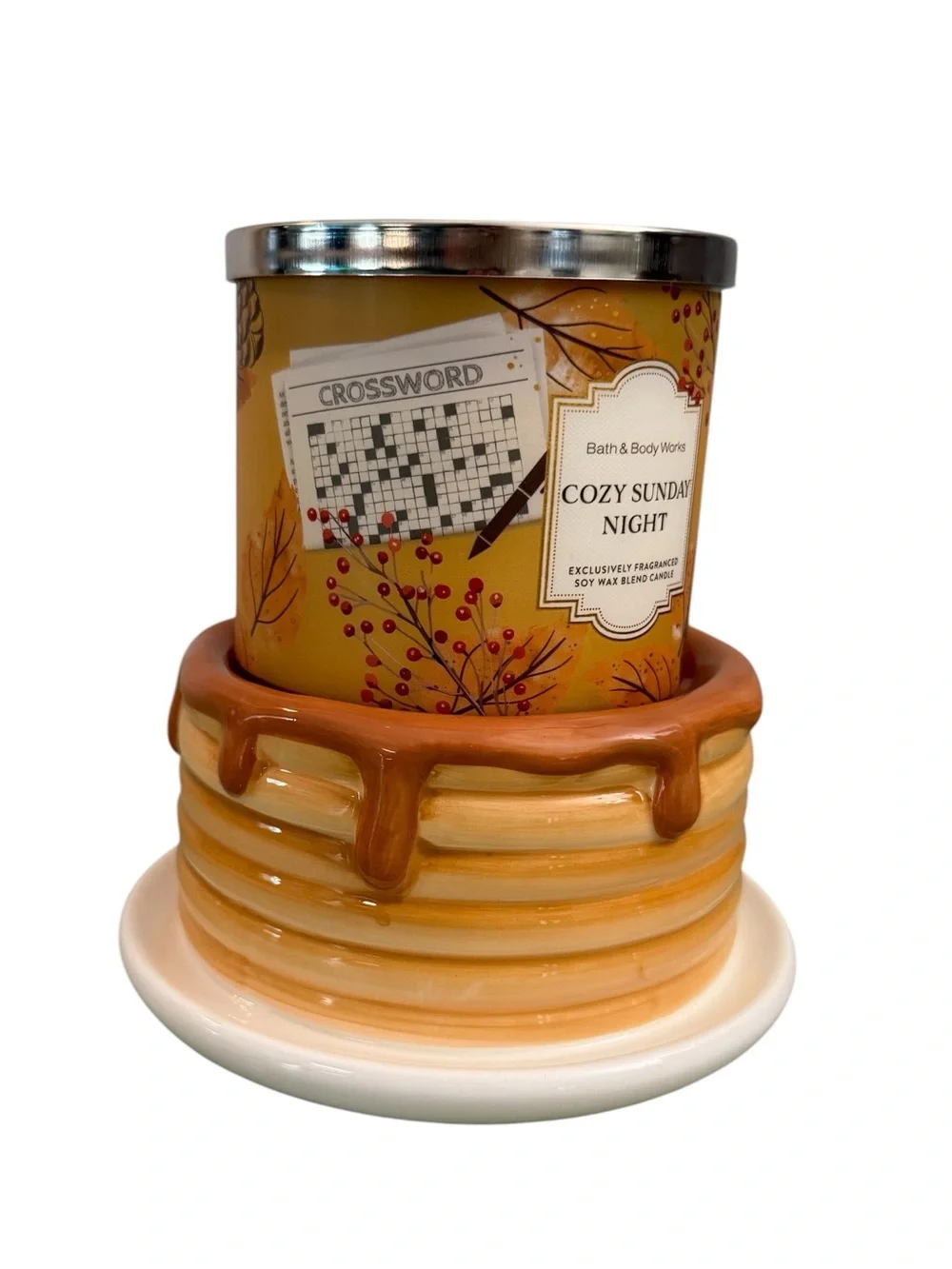 2-Pc Bath & Body Works PANCAKE STACK 3-Wick Candle Holder COZY SUNDAY NIGHT Set